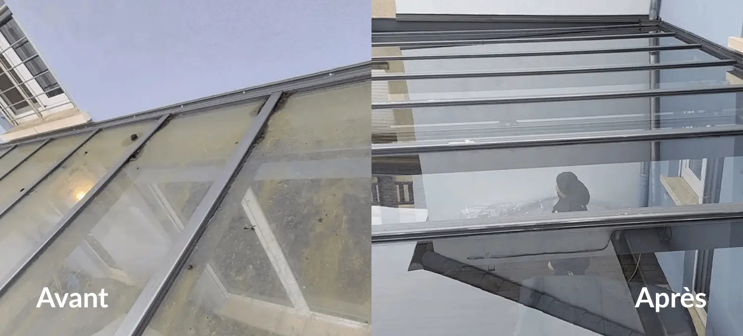Avant après nettoyage de velux encrassé par la mousse par KLO Propreté et Services